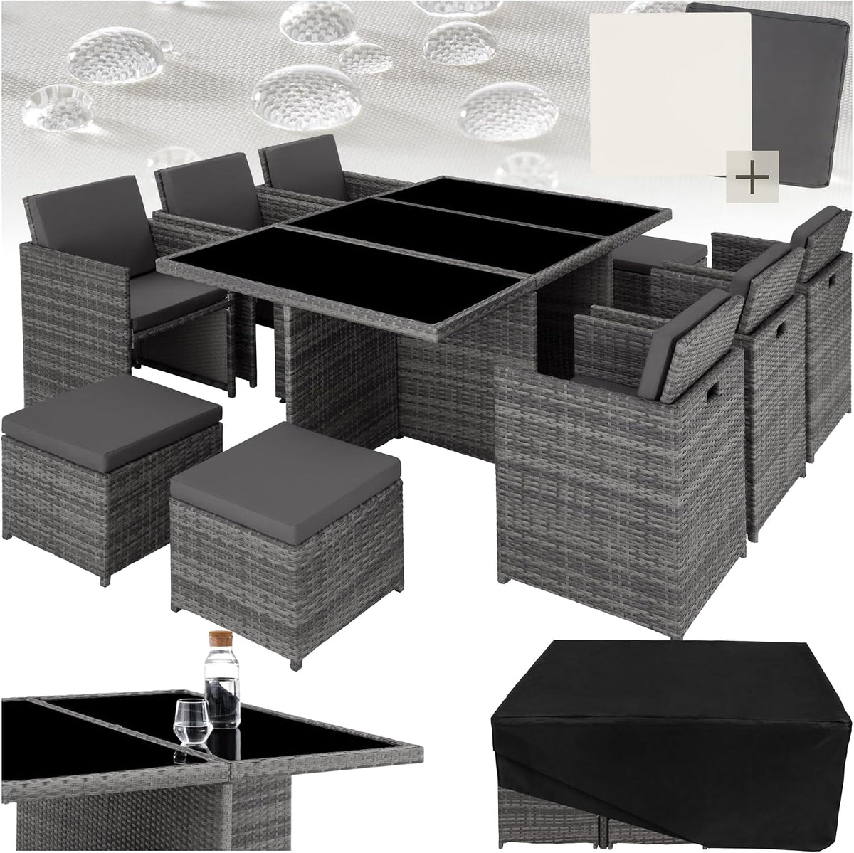 tectake Juegos de conversación, ® Conjunto Jardín Exterior de Ratán y Aluminio, Muebles Jardín Exterior Resistentes a la Intemperie, para hasta 10