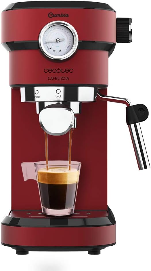 Cecotec Máquinas de café espresso a vapor, Cafetera Express con Manómetro Cafelizzia 790 Shiny Pro. Brazo con Doble Salida y Dos filtros, 20bares de