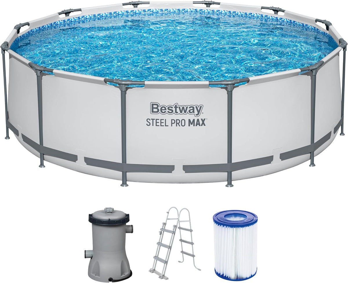 Piscinas desmontabl Bestway, Steel Pro MAX Frame - Juego de Piscina con Bomba de Filtro (diámetro 366 x 100 cm), Color Gris Claro