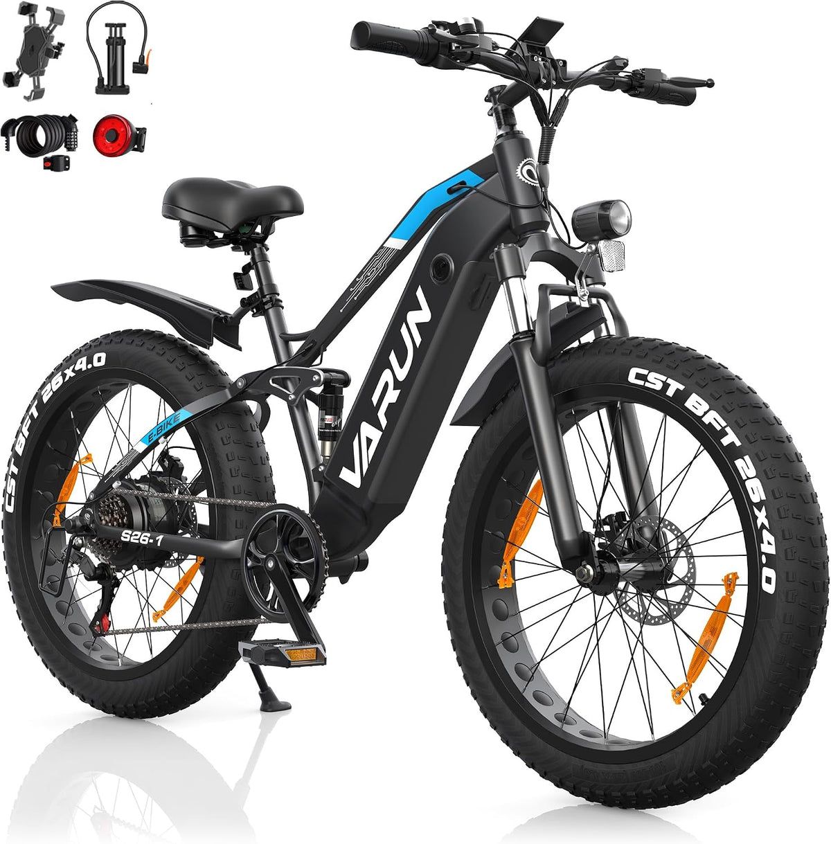 Eléctrica VARUN, 26'' Bicicleta Electrica, 18Ah/13Ah Batería, Autonomía de 60-150km