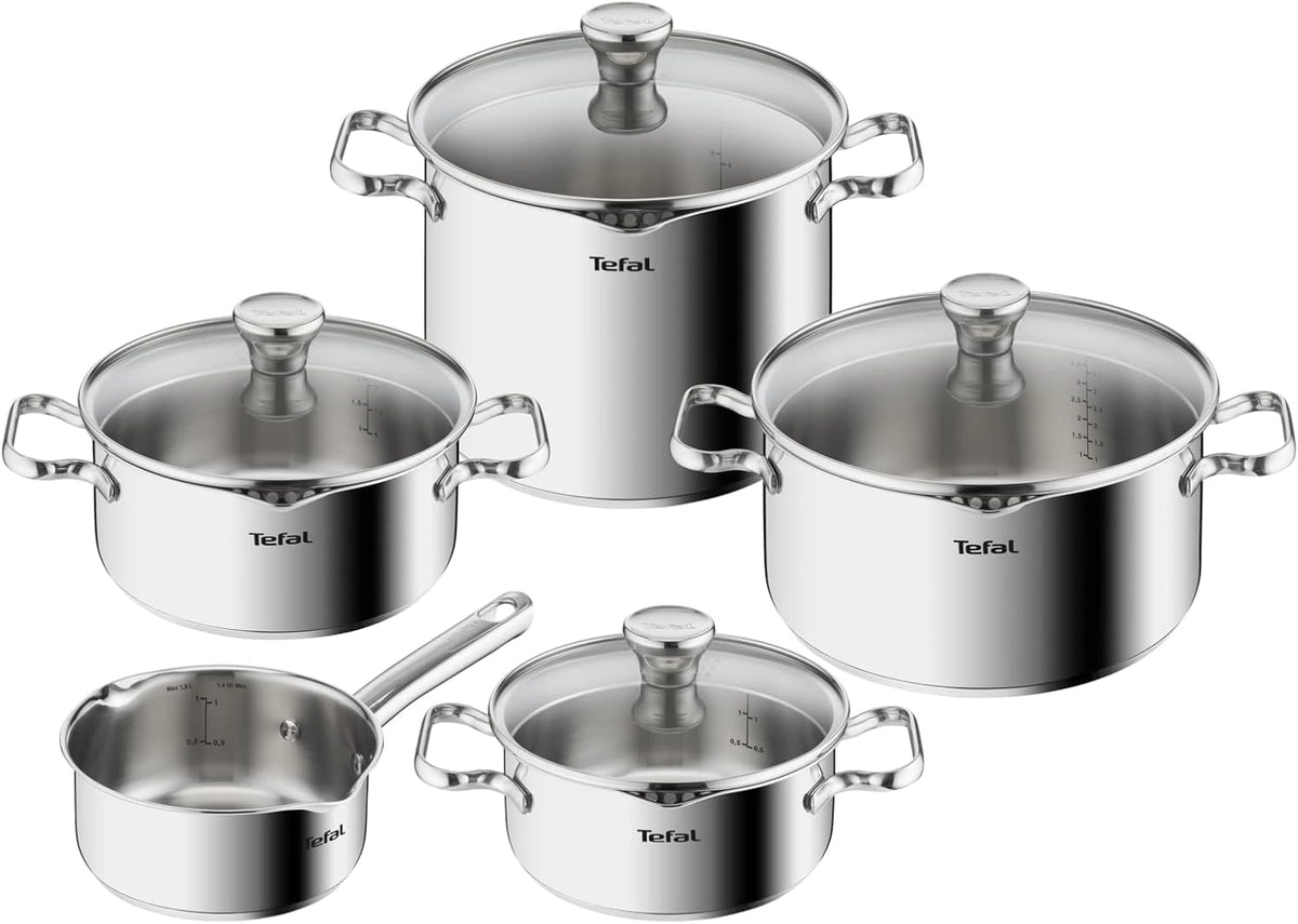 Tefal Baterías de cocina, Duetto On - Juego de 5 Piezas + 3 Accesorios, Acero inoxidable