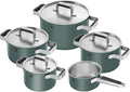 ZWILLING Juegos de olla, Pure - Batería de cocina (5 piezas, acero inoxidable 18/10, revestimiento exterior de cerámica, asas Stay Cool), color verde