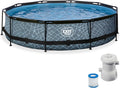 Piscinas desmontabl Toys Stone Pool - ø360x76cm - Piscina de Marco Redondo Grande con Bomba de Filtro de Cartucho - Fácil Acceso - Adecuada para Niños
