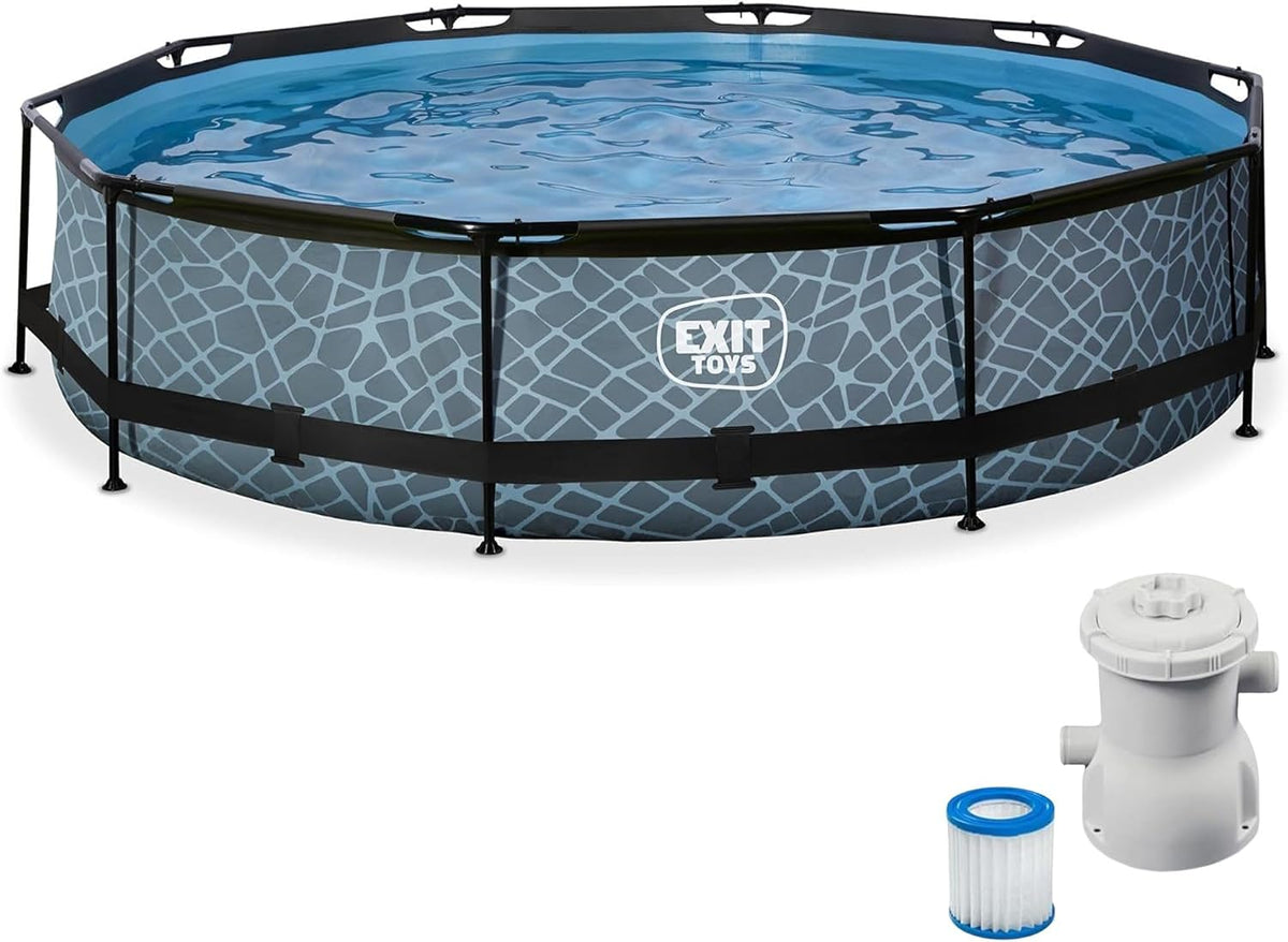Piscinas desmontabl Toys Stone Pool - ø360x76cm - Piscina de Marco Redondo Grande con Bomba de Filtro de Cartucho - Fácil Acceso - Adecuada para Niños