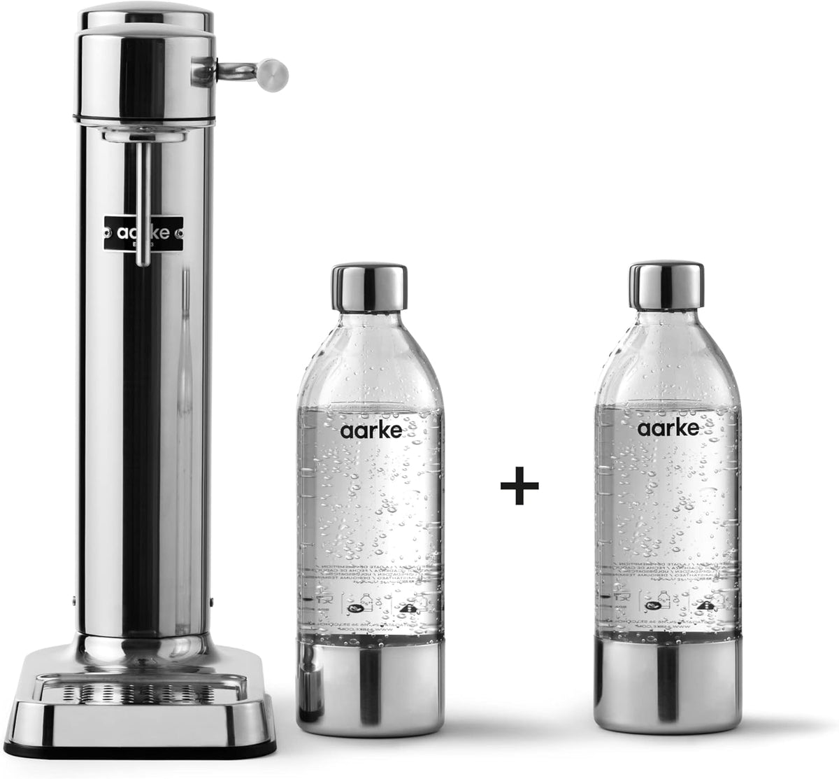 aarke Sifones y máquinas para hacer soda, Carbonator 3, Máquina Gasificadora de Agua en Acero Inoxidable, incluye Dos Botellas (800ml), Acabado en