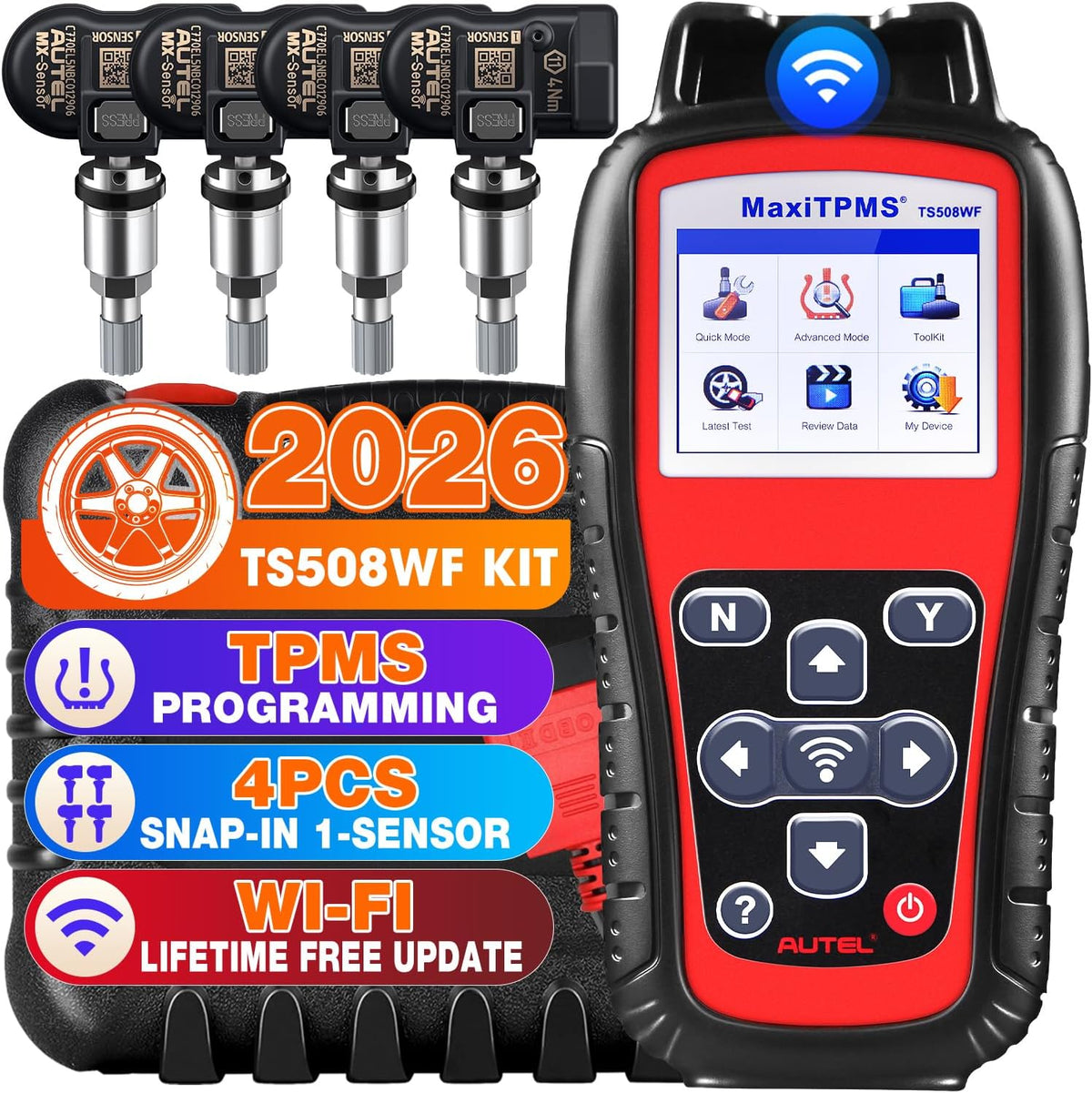 Sistemas de diagnóstico del motor (OBD-II) Autel, MaxiTPMS TS508WF Kit 2026 con 4 MX-Sensor Metálico 2en1[Valor €120]