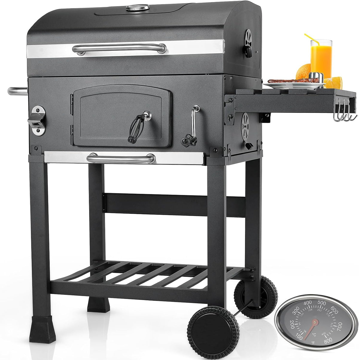 Barbacoas de carbón de LIFERUN, Parrilla Barbacoa Carbon con Tapa, XL BBQ Smoker
