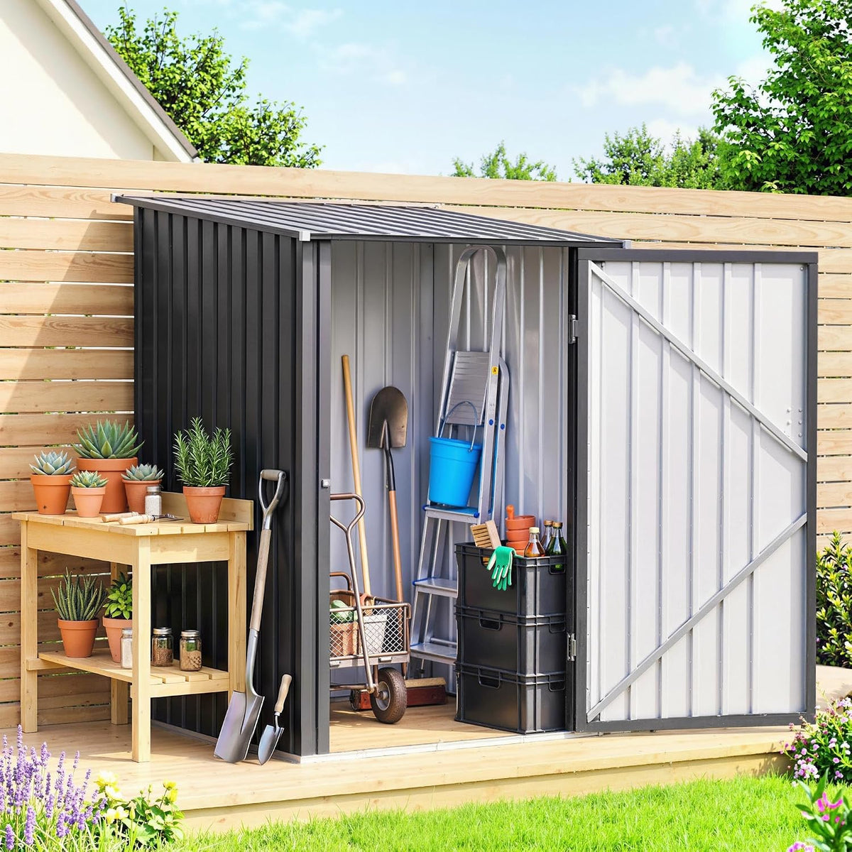 Outsunny Cobertizos de almacenamiento, Caseta de Jardín Exterior 0, 92 m² 100x103x160 cm Gris Oscuro