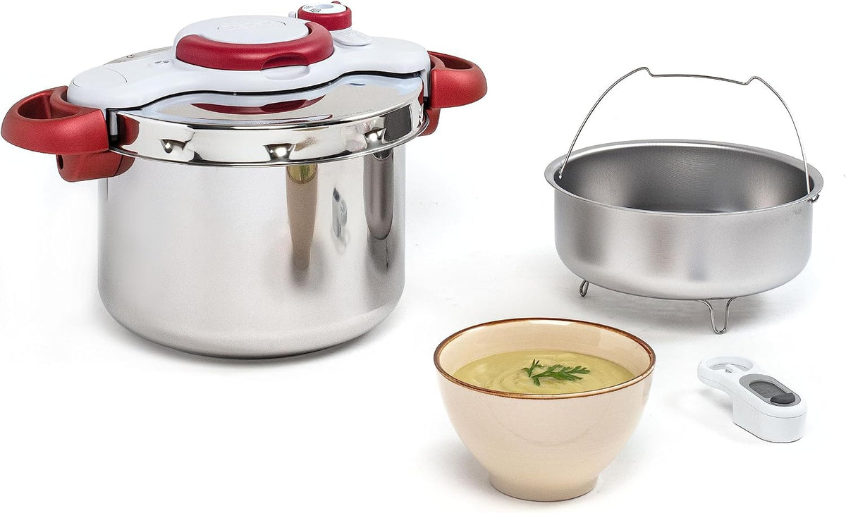Ollas a presión de Tefal, Olla a Presión Clipso Minut Perfect 6 L - Acero Inoxidable con Cinco Sistemas de Seguridad y Cierre Fácil Con Una Sola Mano
