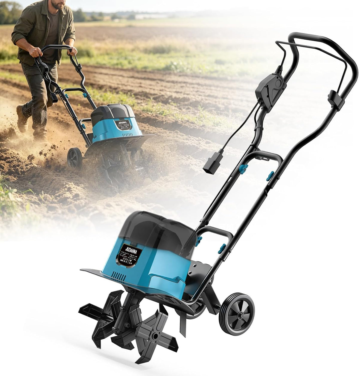Aradora de JUDANNA, Batería de jardín para Makita batería de 18 V, fresadora eléctrica de jardín, motoazada, 36 cm de ancho de trabajo, 18 cm de