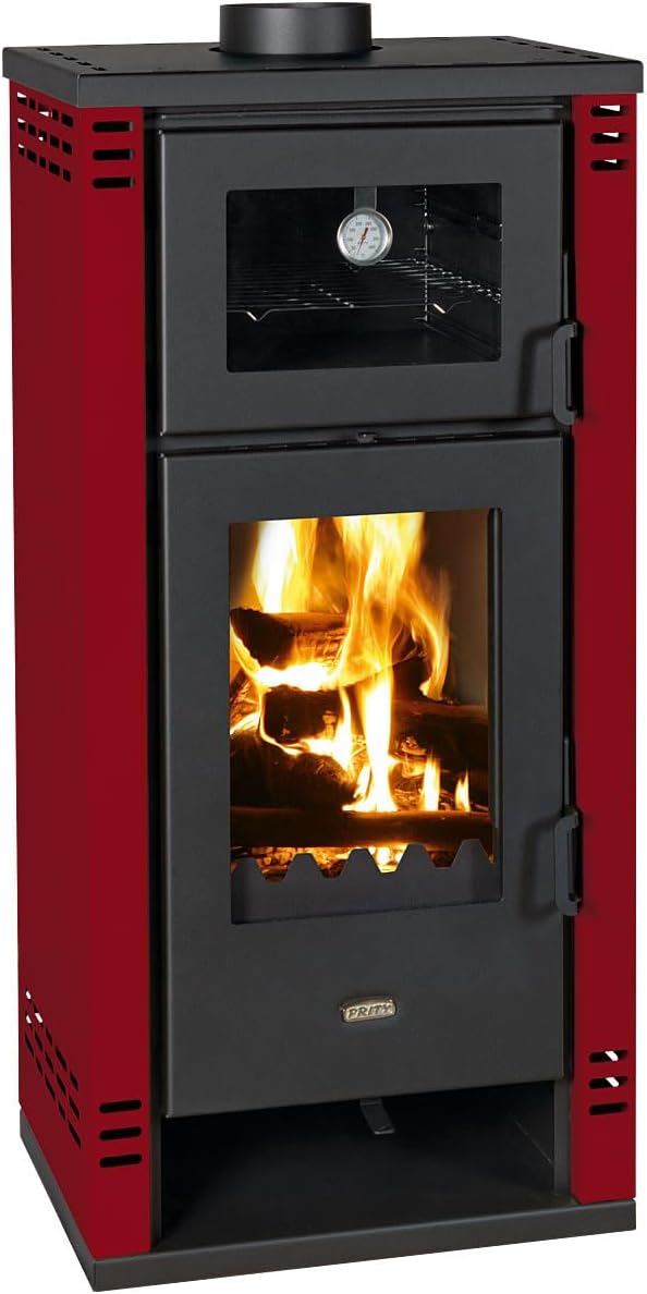 Estufa Modelo K2 GT F Burgundy - Horno de cocina con compartimento de 8, 1 kW - Estufa de leña con placa de cocción BImSchV nivel 2, EcoDesign 2022
