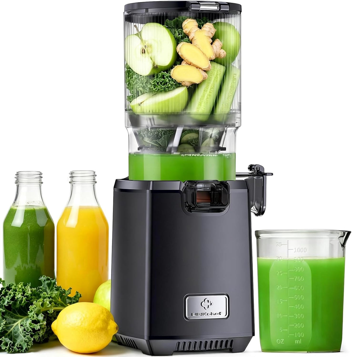 LINKChef Extractores de zumo, Fruta Entera Extractor de Zumos y Verduras, 130mm Calibrey 1, 8L Licuadora Prensado en Frio, 250W Extractor de Jugo