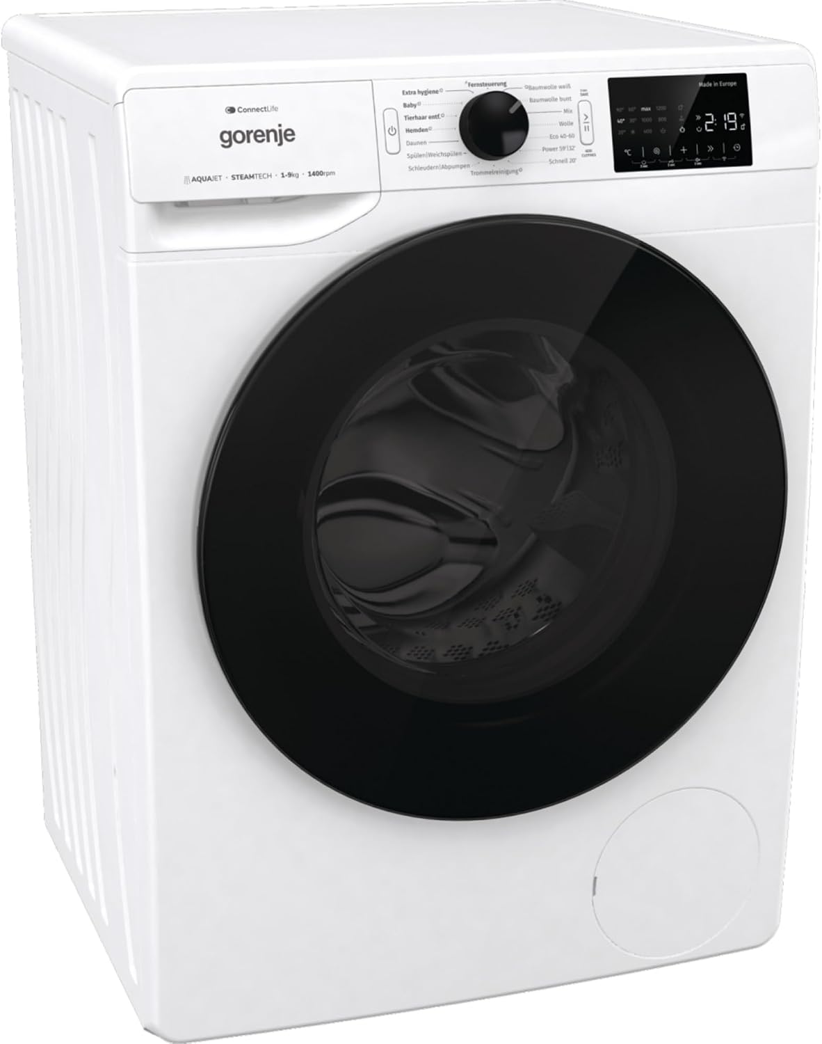 Gorenje Lavadora, WPNEI94DA1TS Lavadora con función de vapor, ConnectLife, 9 kg, 1400 rpm, 15 programas, AquaStop total, tambor WaveActive