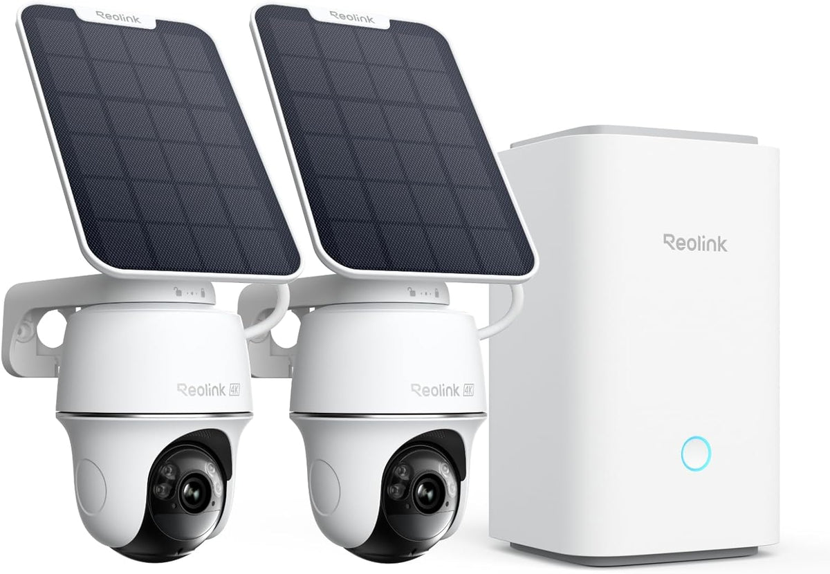 Reolink Cámaras bala, Kit Camara Vigilancia WiFi Outdoor Solar 4K 360 PT Seguimiento Auto