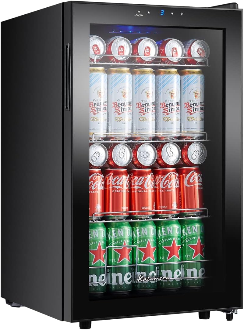 Mini frigorífico KRC-68GE Refrigerador para bebidas, nevera pequeña para botellas con panel de control táctil, zona de enfriamiento de 3-18 °C, nevera
