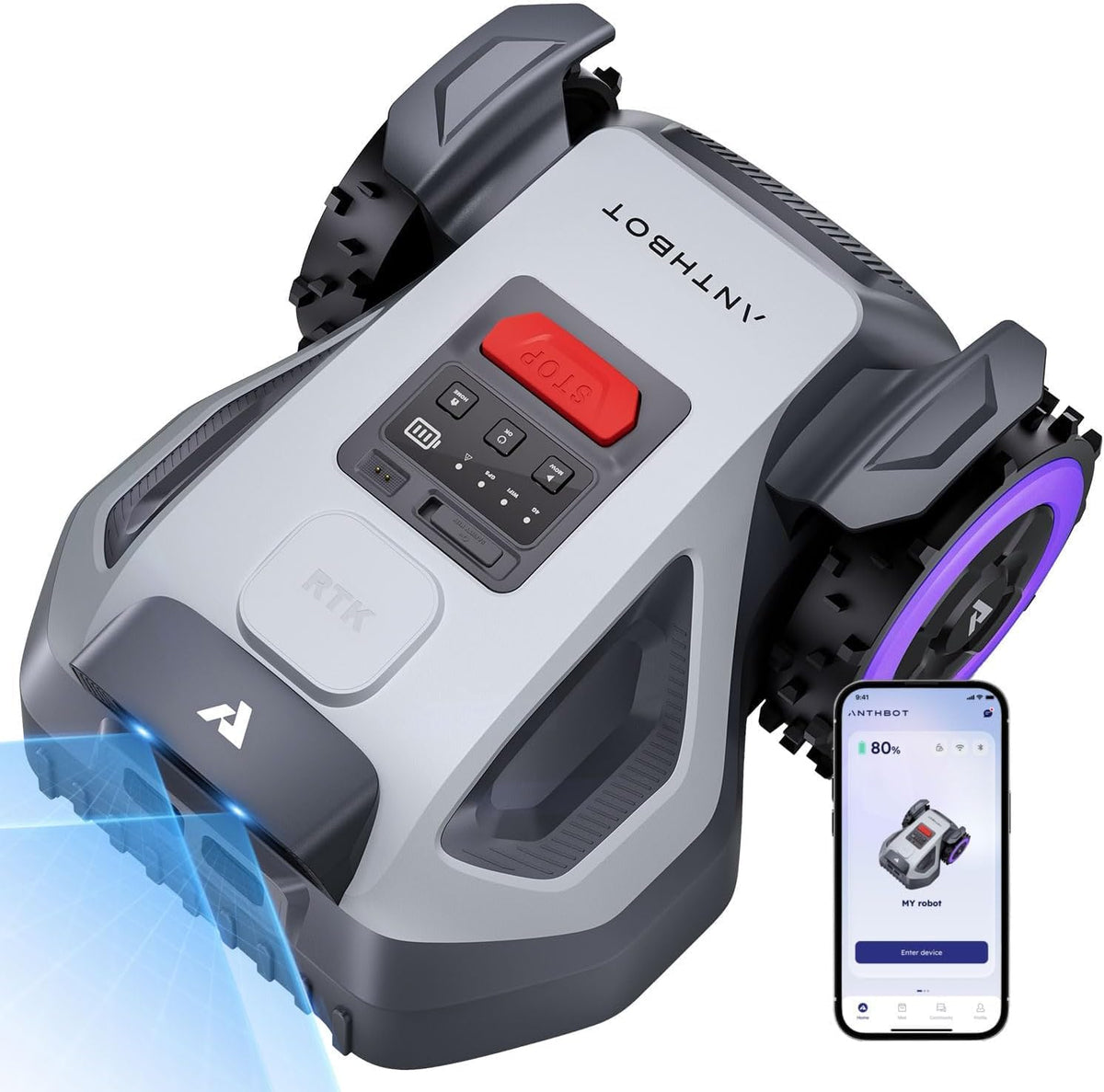 ANTHBOT Robots cortacésped, M5 Robot Cortacésped 500 m², NetRTK + 4G + Doble cámara HDR, Navegación RTK con Precisión Centimétrica, Cartografía