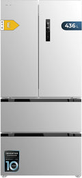 Cecotec Frigorífico combi, Frigorífico Puerta Francesa Inox 463L Bolero CoolMarket FD 436 Inox E. Altura 183cm y 83, 6 cm ancho, Bajo Consumo