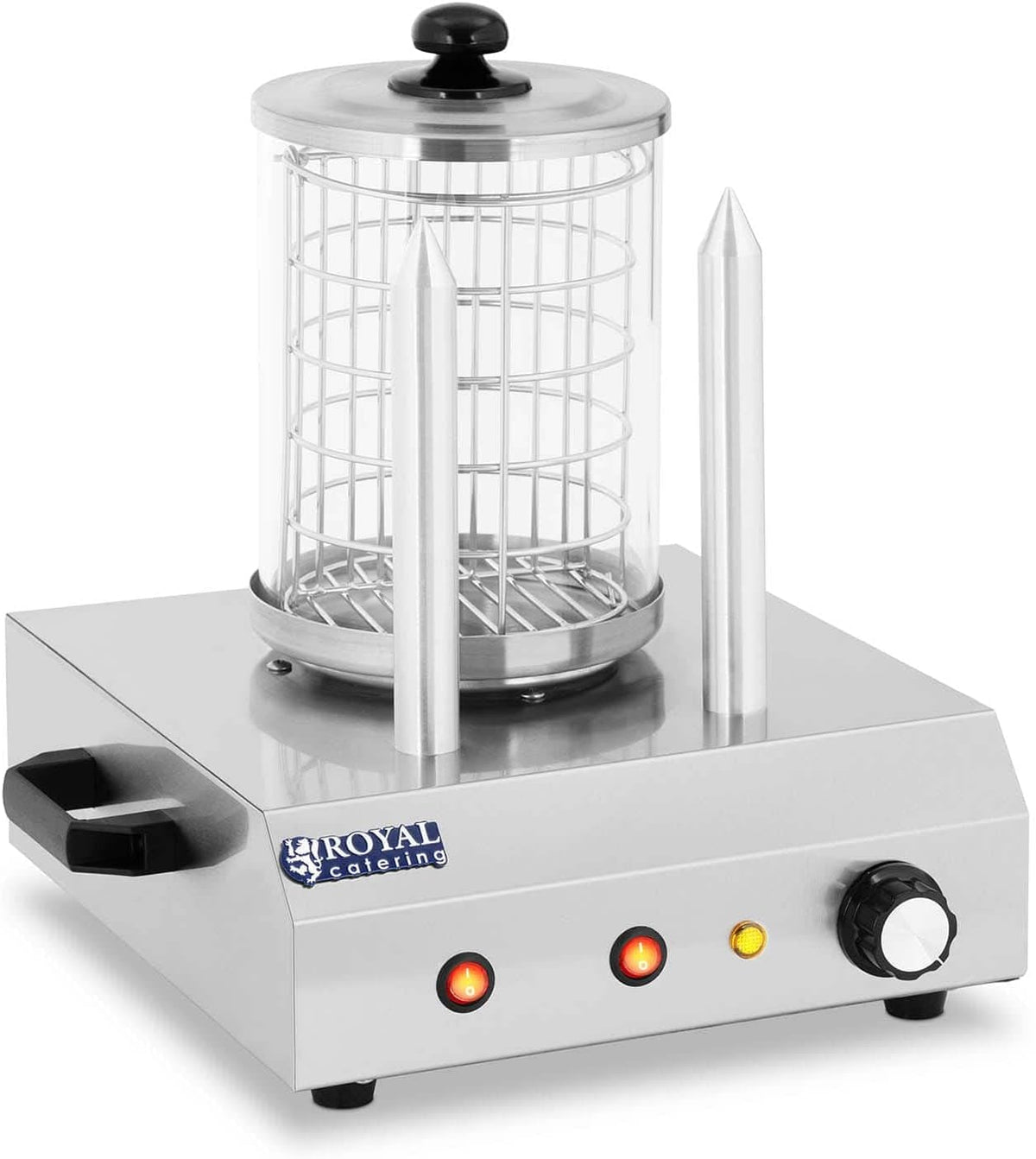 Royal Catering RCHW-350-2 Máquinas de perritos calient, Máquina de Perritos Calientes Hot-Dog Machine con 2 Pinchos (422 W, Temperatura hasta 97 °C