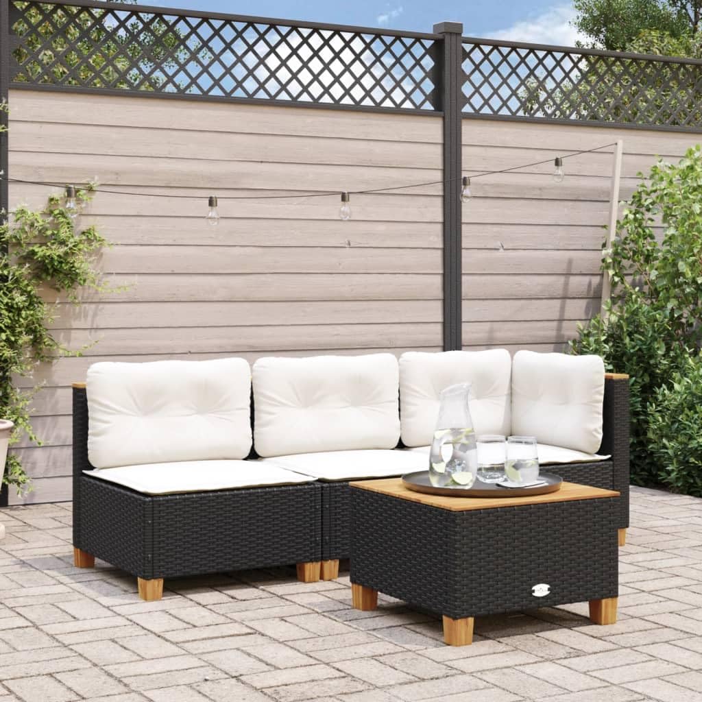 Sofá de jardín de 3 plazas con cojines en color negro de ratán sintético resistente, cómodo mueble de jardín con fundas extraíbles, ratán sintético