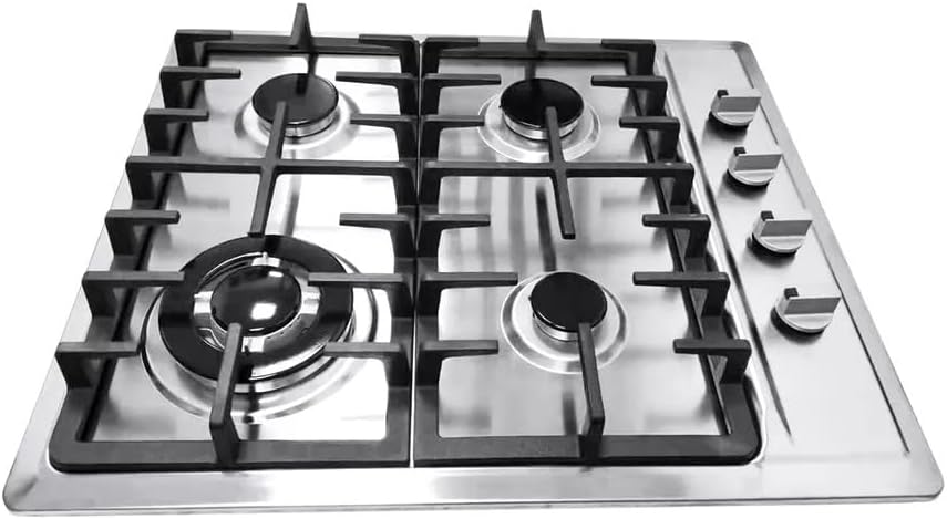 Placa de cocina Mesa de cocina de gas con 5 fuegos, placa empotrable, cocina profesional, acero inoxidable, protección de seguridad llama, control