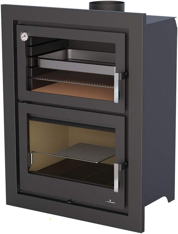 Calefacción de combustibles sólido BRONPI, Estufa de Leña con Horno Murano-E, Hierro Fundido y Acero, Negra, Madera, 14 kW, 80% de Eficiencia