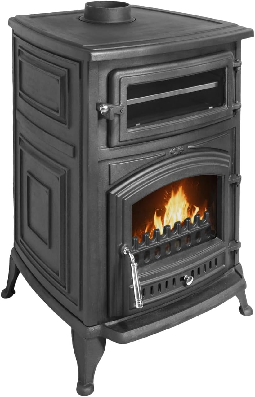 Estufa Leña ANTARES IRON con Horno, 18, 26 kW (máx. 24, 28 kW), Fundición Completa, Horno 16×29×41 cm, Hasta 315 m³, 91×59×61 cm, Clase A, EIDER