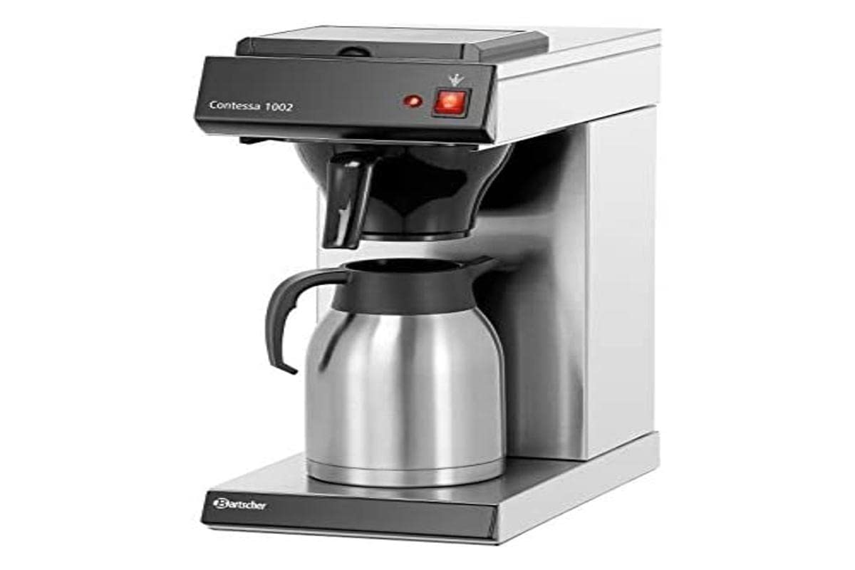 Bartscher A190043 Jarras de café, Acero inoxidable Contessa 1002 Cafetera, Plata / Negro, Capacidad 2L, 230V, 2kW, 21.5cm x 40 cm x 52cm
