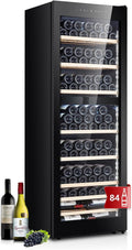 KRC-266BFG de Kalamera, vinoteca, Nevera para vino (84 botellas, 266 L, tira de iluminación interior LED, Vinoteca 2 zonas de refrigeración 5-10