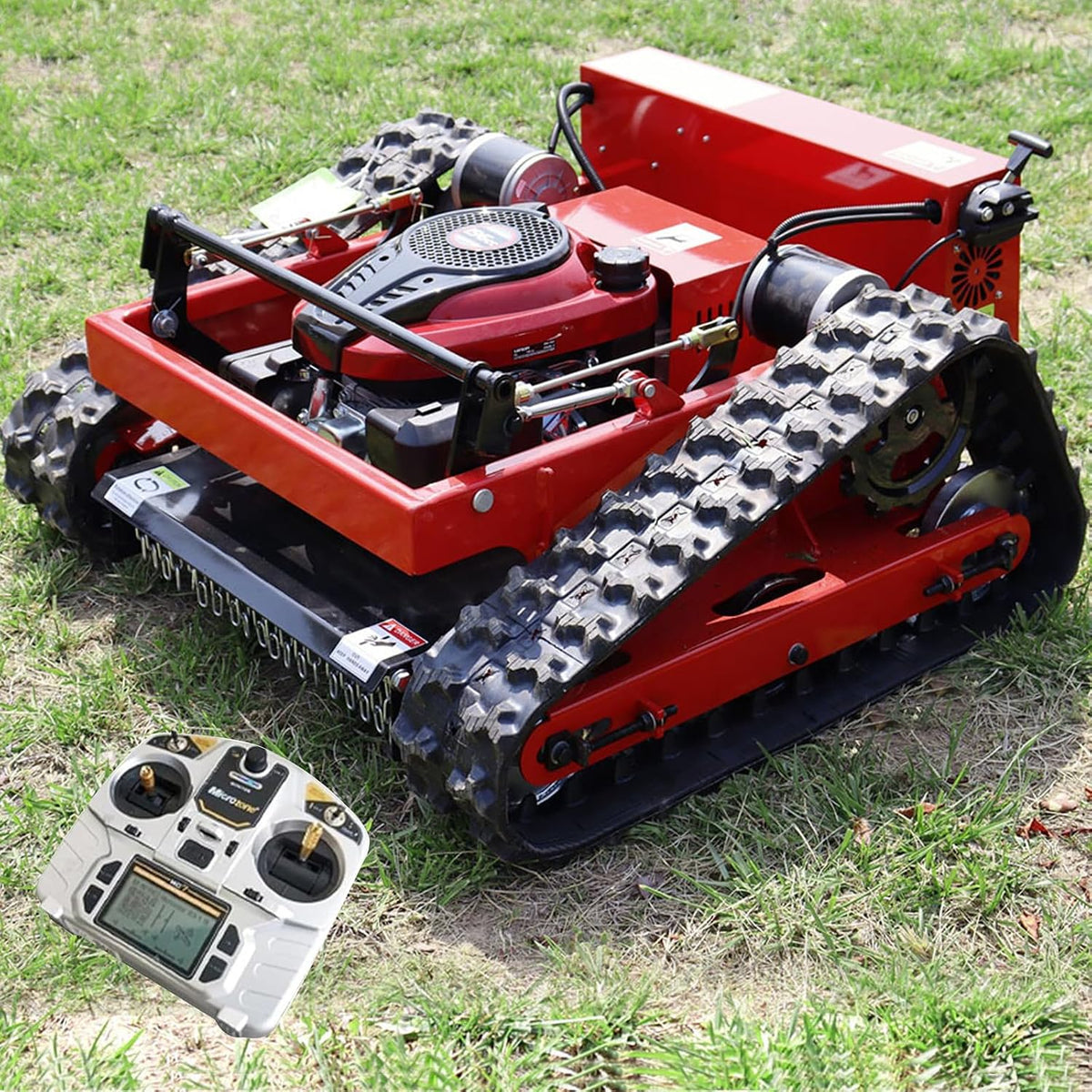 Cortacéspedes rotativo Cortacésped con control remoto de 7, 5 HP, gasolina de 4 tiempos, diseño de orugas, deshierbe rápido, soporte de pendiente de