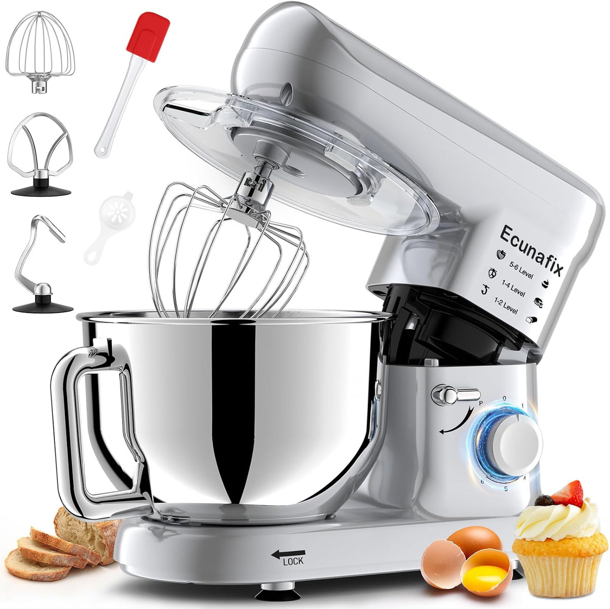 Batidoras amasadora de Ecunafix, Batidora Amasadora Reposteria Profesional 2000W 6.5L Robot de Cocina