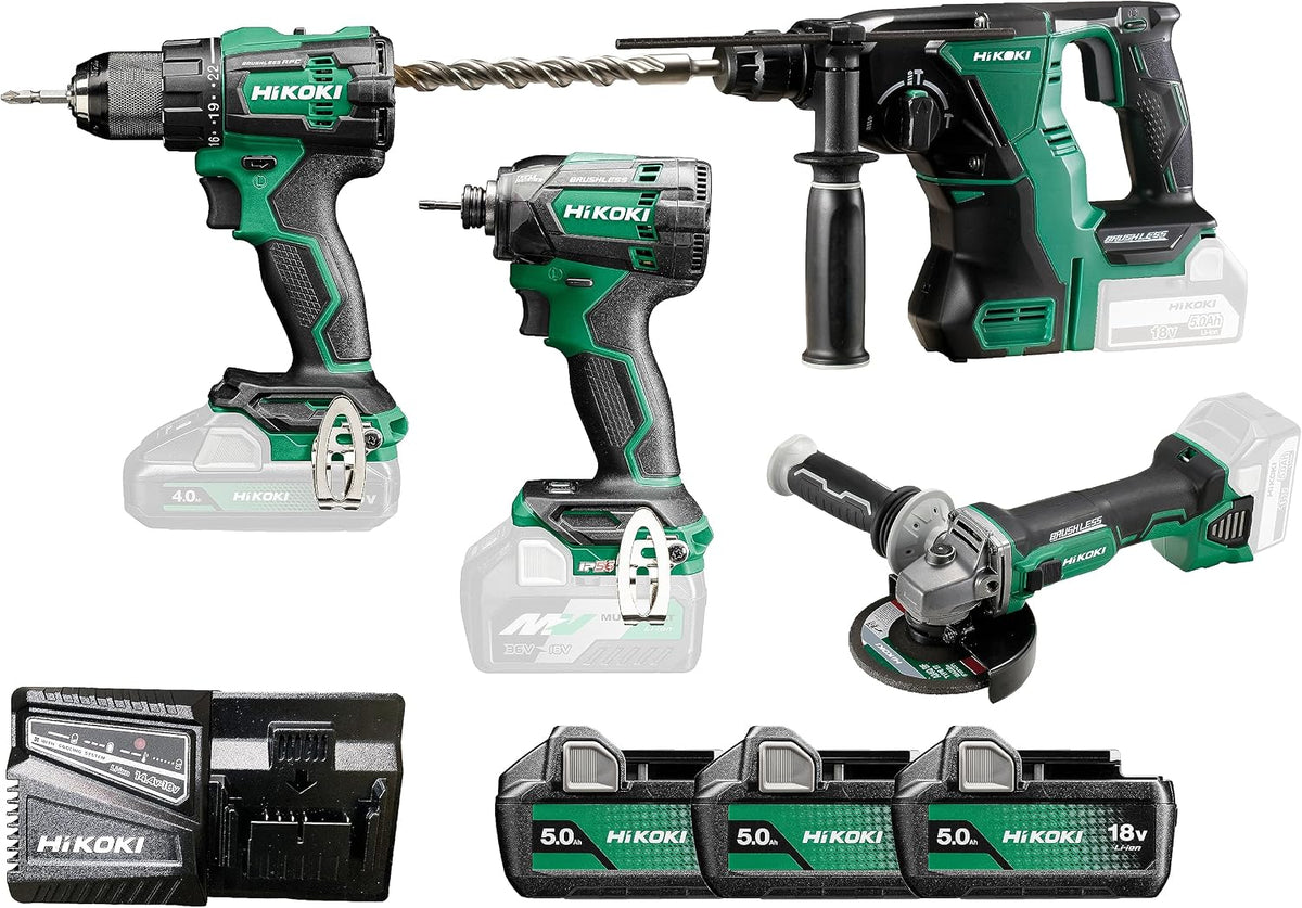 Kits de varias herramienta de HIKOKI, Kit de Herramientas 18V Brushless, Amoladora y Taladro Combinado