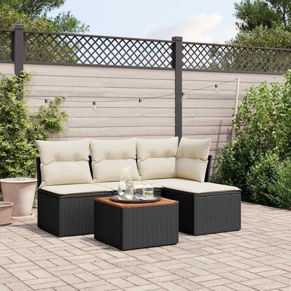 Juegos de conversación Conjunto Jardin Exterior con Almacenaje, Ratán Muebles de Jardin 4 Plazas con Cojines y Mesa de Madera, para Patio Terraza