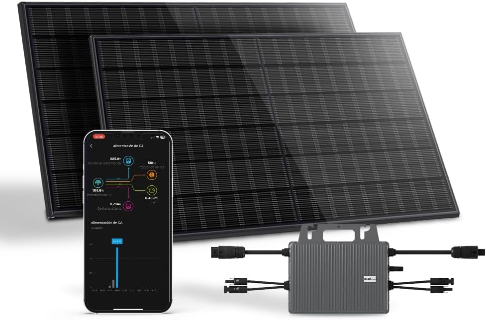 Sistemas con conexión a la red Kit Solar Balcón Svan con 2 Paneles Solares Bifaciales de 435W, Microinversor Wifi 800W, Plug & Play, Control desde APP