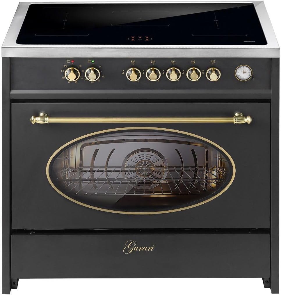 Placa de cocina Gurari, Cocina con placa de inducción 90 cm 913 RU BL Retro de inducción en negro