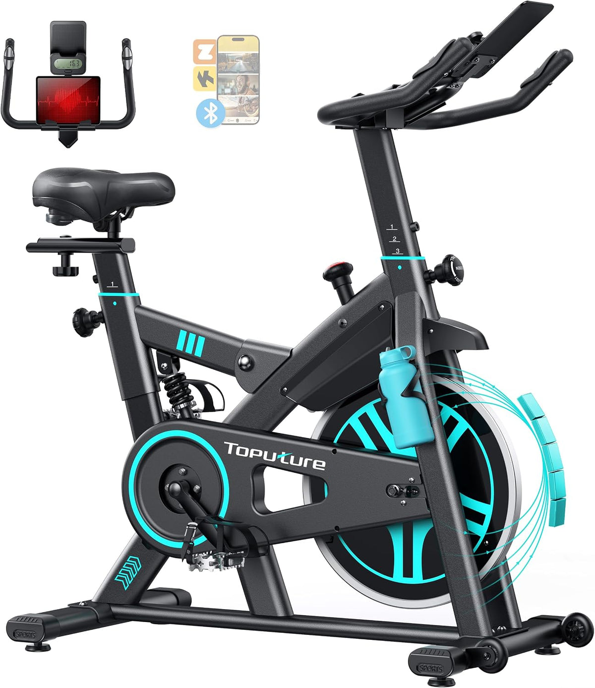 Bicicletas estáticas y de spinning Toputure, Bicicleta Estática para casa con Amortiguación Mejorada y APP