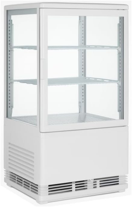 Neveras de exposición de Générique, Genérico Mini Vitrina Refrigerada 58L - Blanco - 4 Caras Acristaladas - Frío Ventilado 0 a +12°C - Iluminación LED