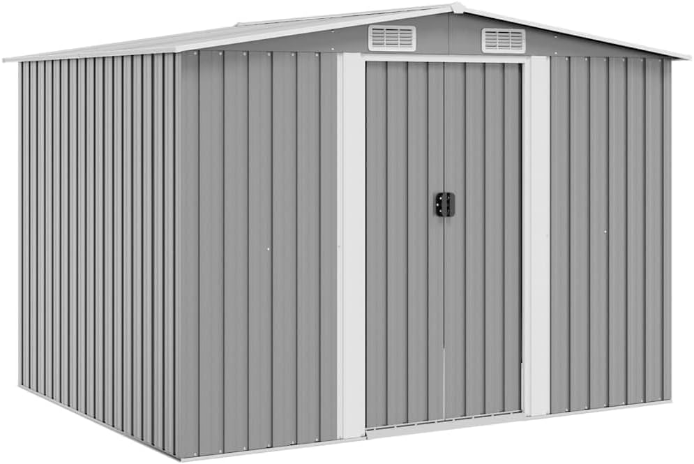 Cobertizos de almacenamiento de vidaXL, Caseta de jardín de Metal 257x205x178 cm Gris