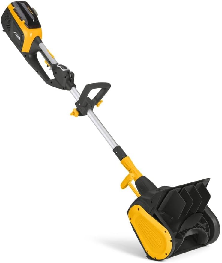 Lanzadores de nieve STIGA, ST 300e Kit quitanieves (450 W), Funcionamiento hasta -20°, Incluye batería de 48 V (2 Ah) y Cargador, Color Amarillo