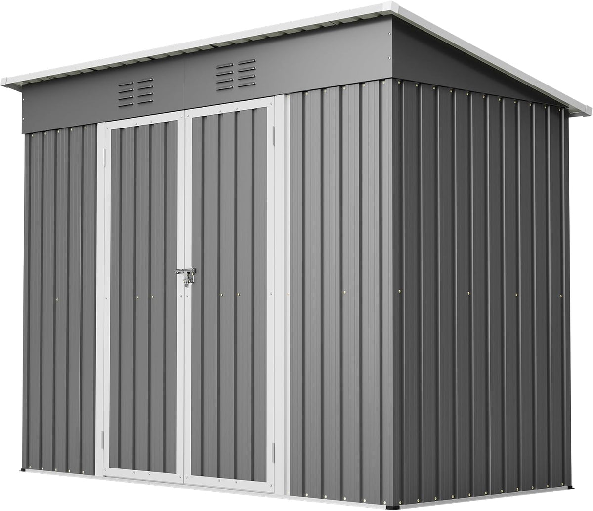 Cobertizos de almacenamiento de gonew21, Caseta de jardín de metal 242 x 126 x 182 cm, cobertizo de 8 x 4 pies con tejado, marco de suelo y puerta con
