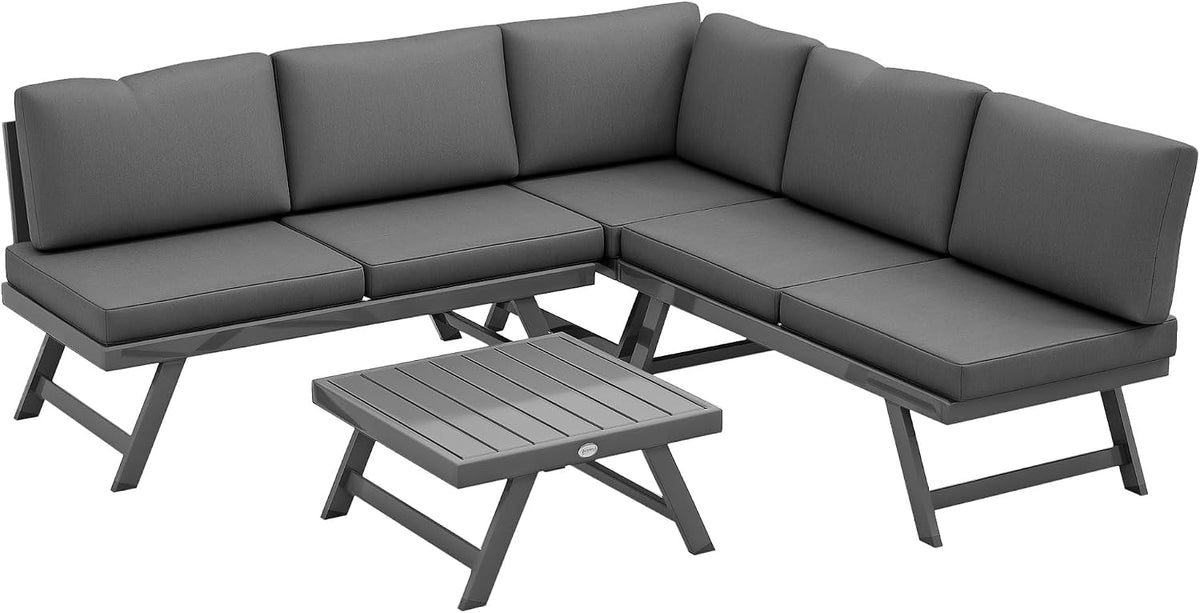 Juegos de conversación Outsunny, Exterior Set de Jardín Esquinero 4 Piezas Convertible Gris