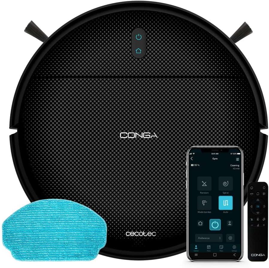 Cecotec Robot aspirador, Conga 999 Origin Genesis. Tecnología Random, 1000 Pa, 2 Cepillos Laterales, Autonomía 120 Minutos, 5 Programas
