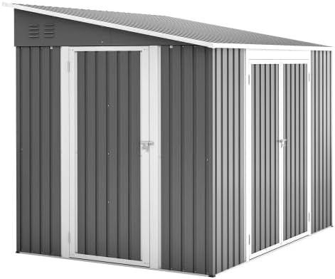 phosir Cobertizos de almacenamiento, Caseta de jardín de metal, 1, 8 x 2, 4 m, gran cobertizo con cerradura con doble puerta, resistente al agua y