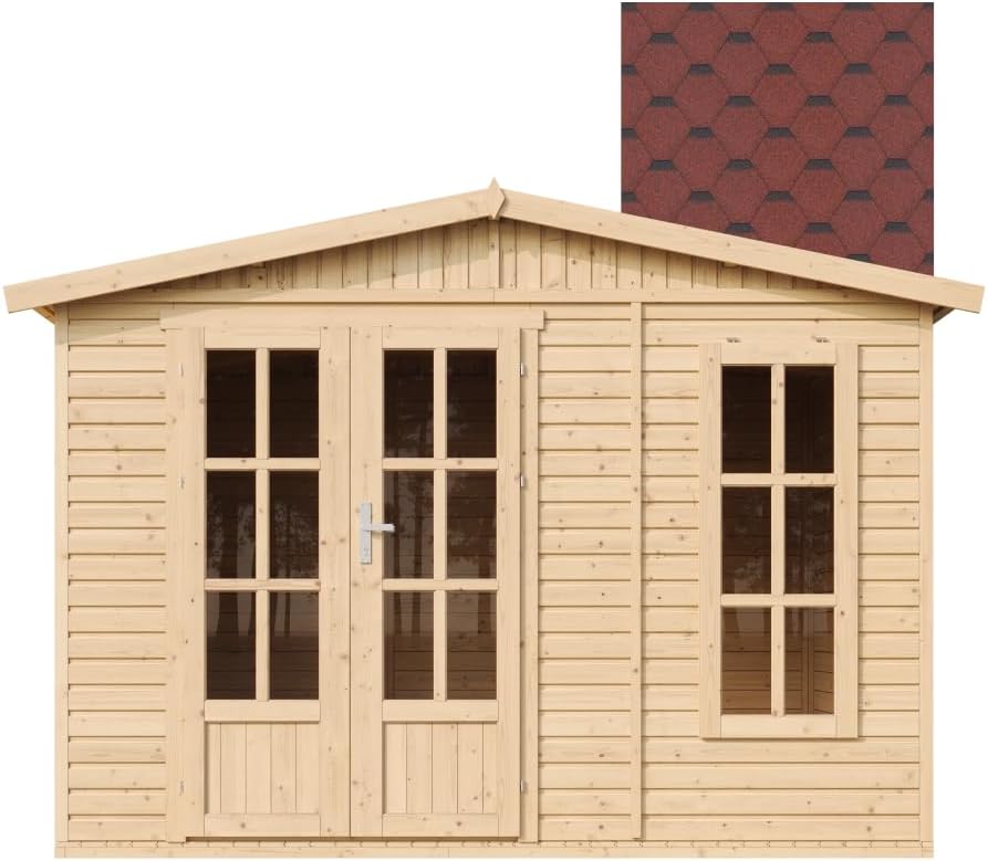 Cobertizos de almacenamiento TIMBELA, Caseta de jardín de Madera de 6 m2 - Cobertizo Jardin Exterior con Suelo, Ventana, Puerta Doble - Cabaña de