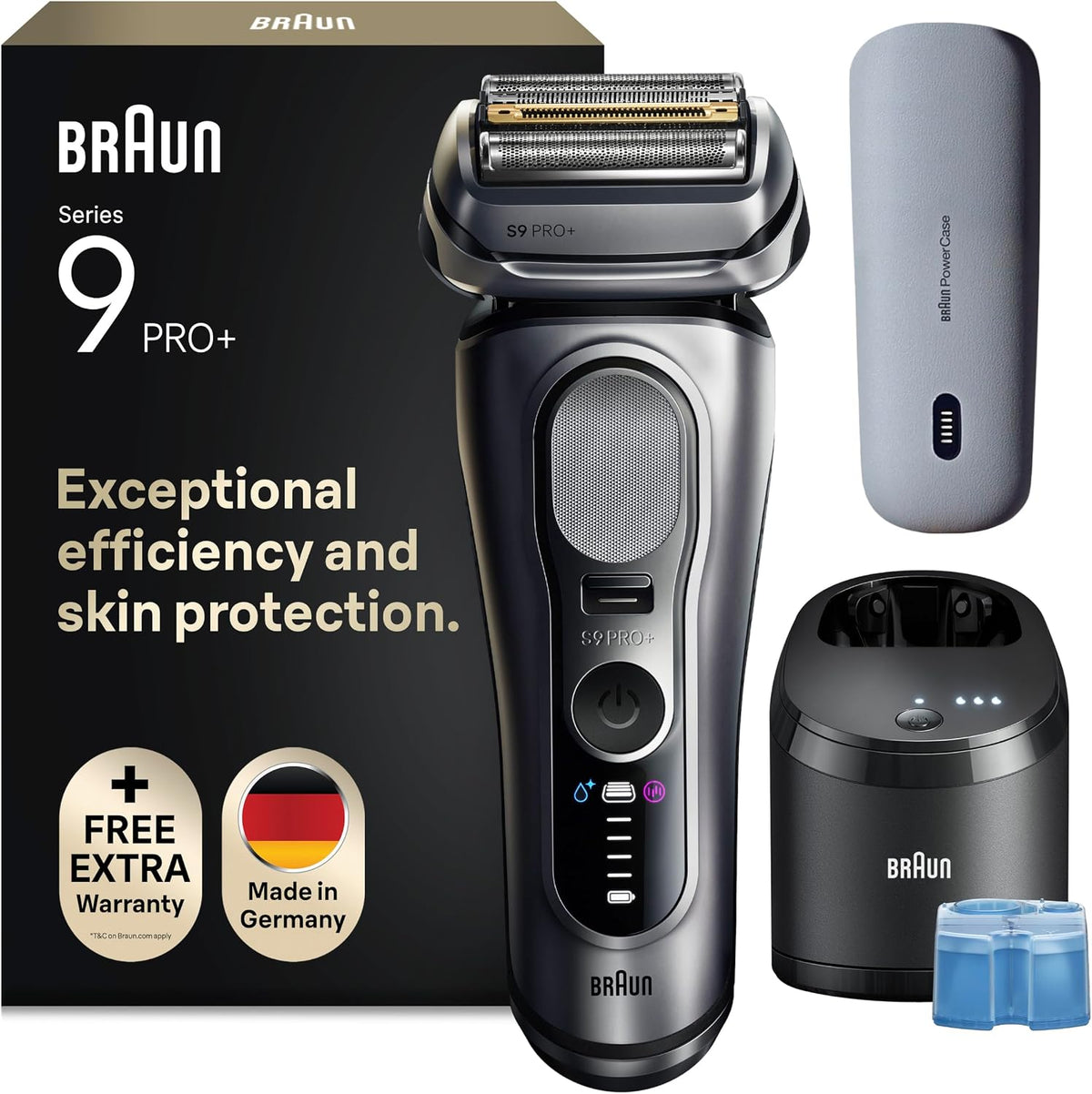 Afeitadoras eléctricas de láminas para hombre Series 9 Pro+ Afeitadora Eléctrica Hombre, 9677CCE, Plata, Braun