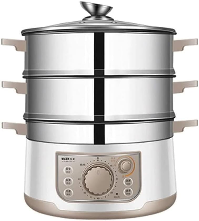 Vaporeras eléctrica de Generic, Vaporizador de alimentos de acero inoxidable de 3 niveles, eficiencia energética, 1500 W, capacidad de 13 litros