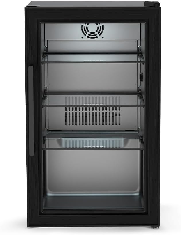 Frigoríficos para bebida ® Elements - Frigorífico de exterior 63 L, Vitrina de bebidas con puerta de cristal templado, luz LED, pantalla digital, 3