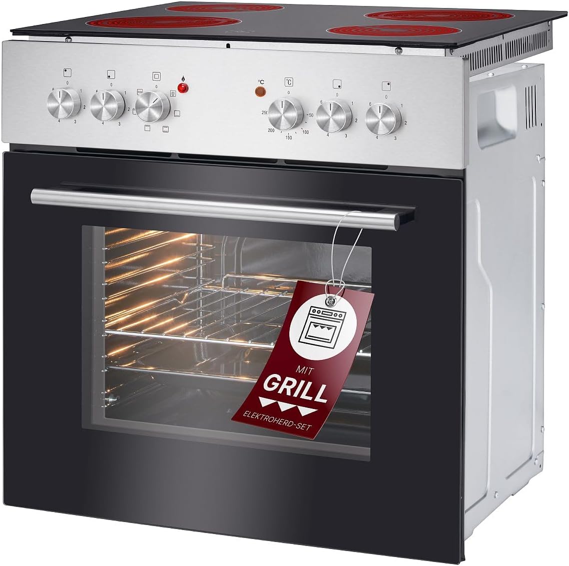 Cocinas empotrabl Horno Bomann con placa vitrocerámica - 50 °C - 250 °C - Grill y calor superior/inferior - 4 zonas de cocción - Placa de 60 cm