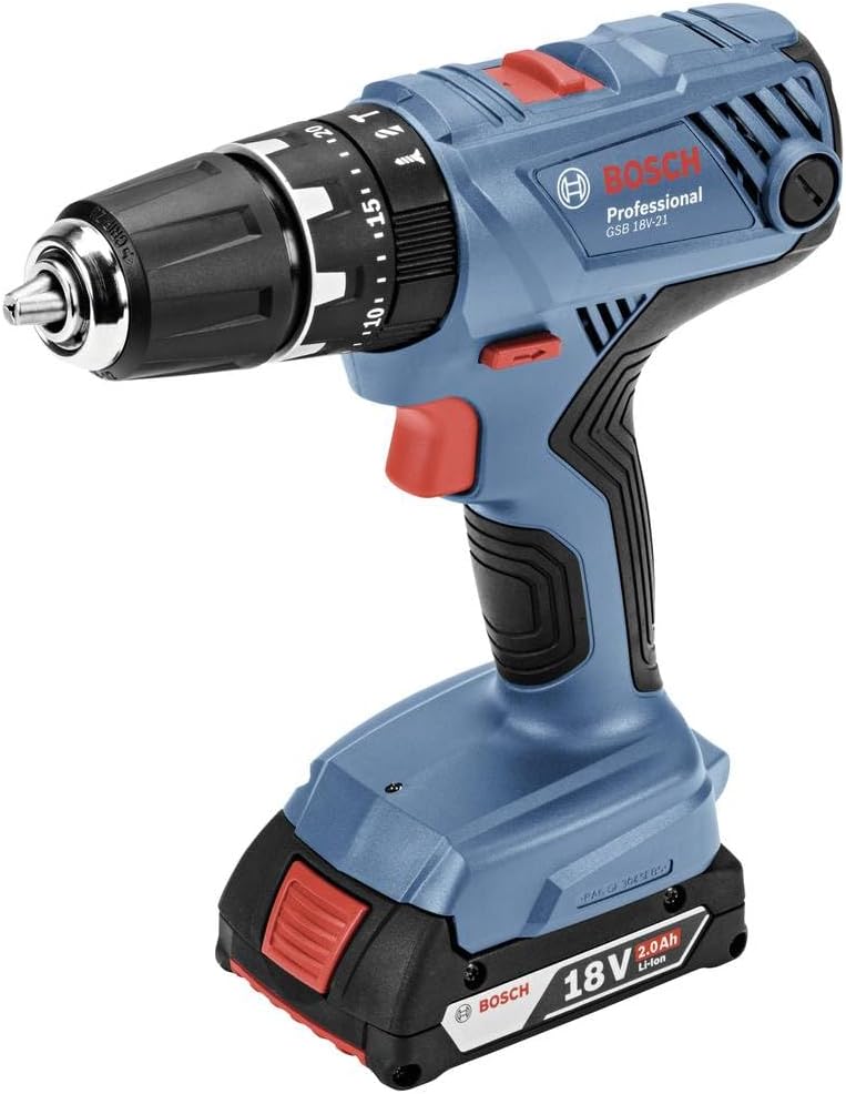 18V-21 de Bosch Professional, atornillador, 18V System taladro con percusión a batería GSB (incl. 2 baterías de 2, 0 Ah, cargador rápido GAL 18V-40