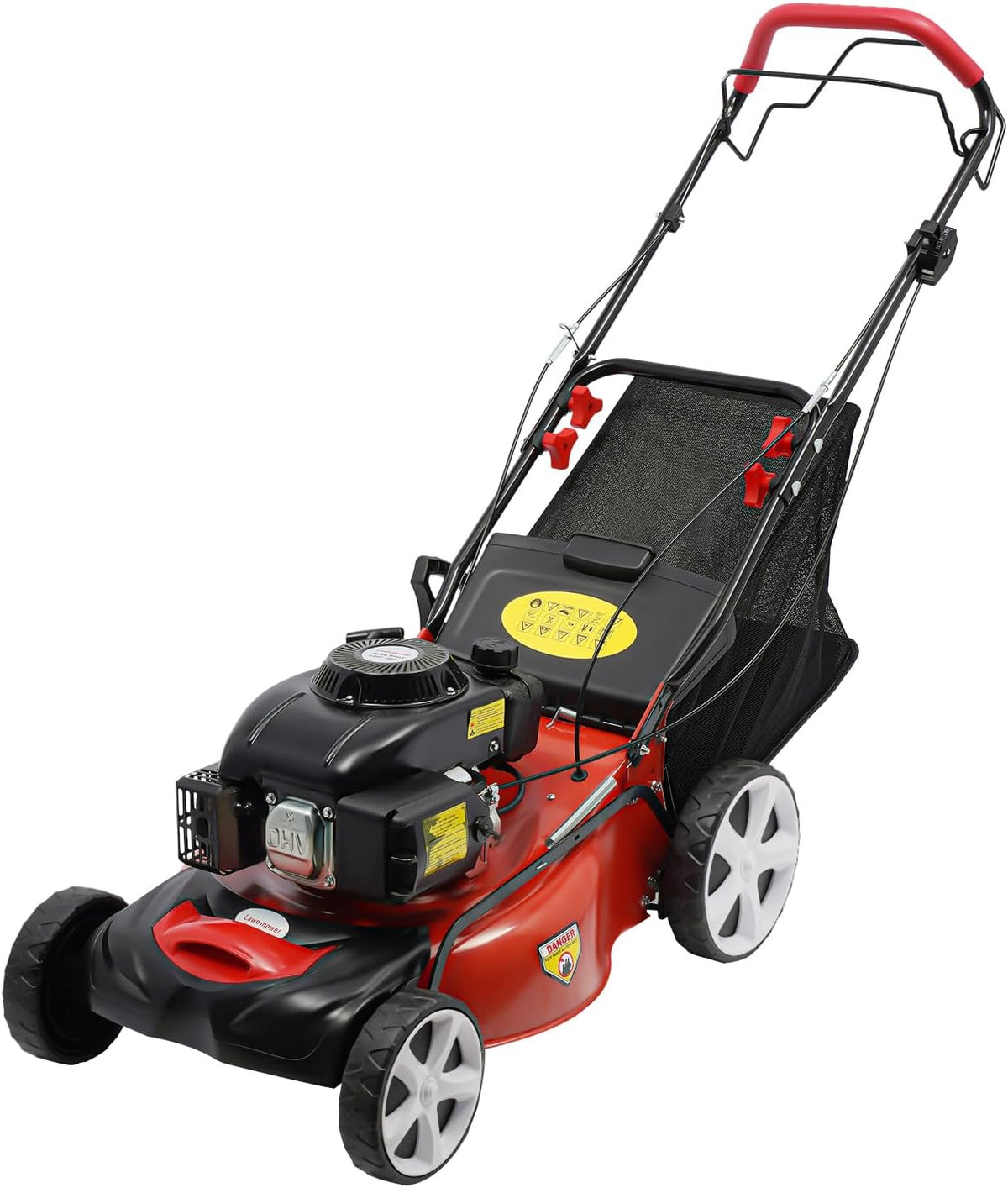 Cortacéspedes rotativo de Oxylonty, Cortacésped de gasolina 4 kW 140 cc 4 tiempos, ancho de corte de 51 cm, tracción autopropulsada, cesta de 60