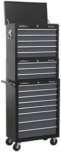 Cajonera Sealey, AP35STACK - Caja de Herramientas combinada con 16 cajones con guías de rodamiento de Bolas, Color Negro y Gris